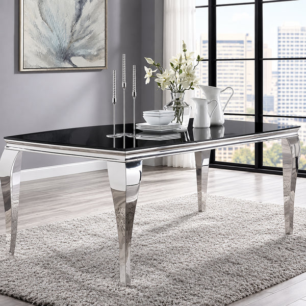 Furniture of America Pizo Glam 79-inch Chrome Leg Glass Top Dining Table