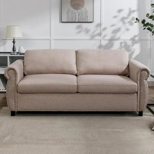 Pull Out 2 in 1 Sleeper Sofa Bed with Mattress, Convertible Upholstered Loveseat with Nailhead