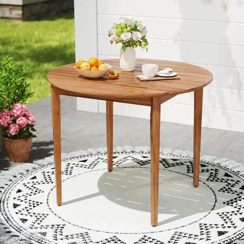 Round Outdoor Dining Table for 4 People, 36 Inch Acacia Wood