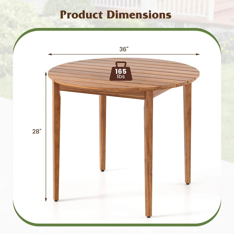 Round Outdoor Dining Table for 4 People, 36 Inch Acacia Wood