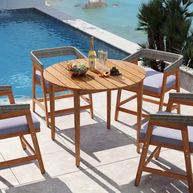 Round Outdoor Dining Table for 4 People, 36 Inch Acacia Wood