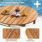 Round Outdoor Dining Table for 4 People, 36 Inch Acacia Wood