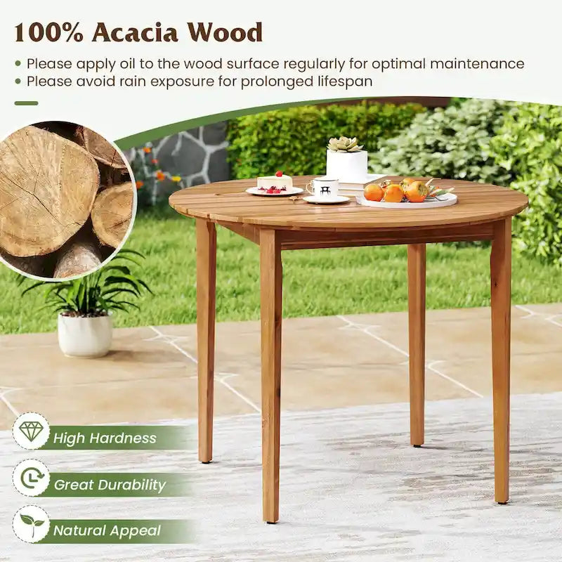 Round Outdoor Dining Table for 4 People, 36 Inch Acacia Wood