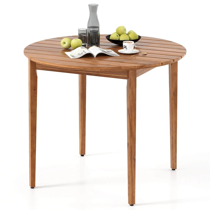 Round Outdoor Dining Table for 4 People, 36 Inch Acacia Wood