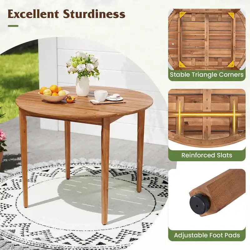 Round Outdoor Dining Table for 4 People, 36 Inch Acacia Wood