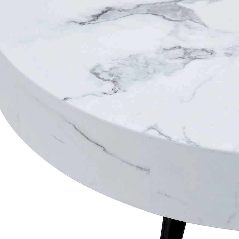 Modern Marble Pattern Round Coffee Table with Black Metal Legs and Adjustable Table Feet, for Living Room