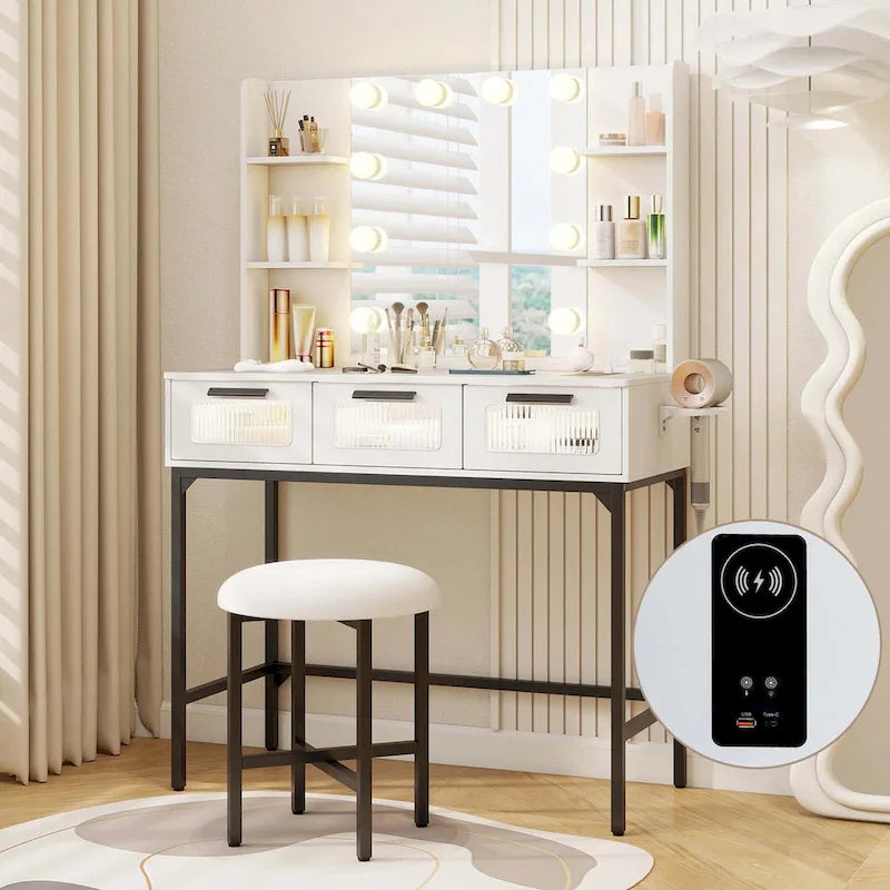 Makeup Vanity Desk with Hollywood Mirror & Lights, 3-Color Modes