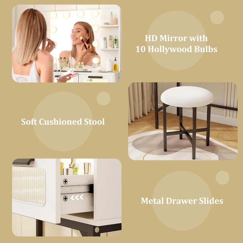 Makeup Vanity Desk with Hollywood Mirror & Lights, 3-Color Modes