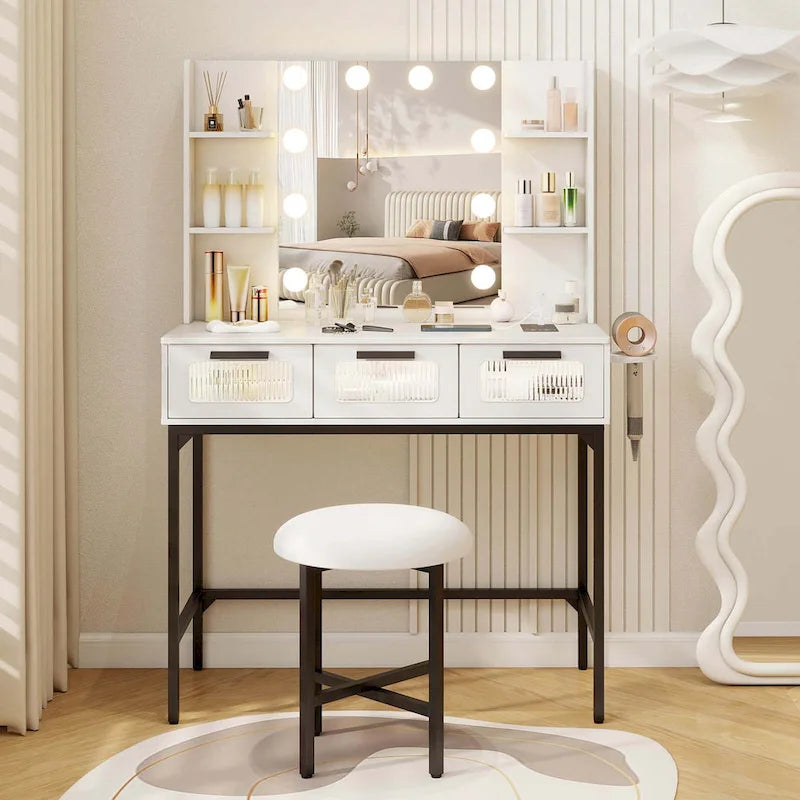 Makeup Vanity Desk with Hollywood Mirror & Lights, 3-Color Modes