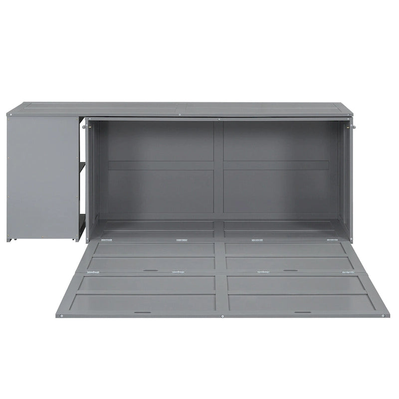Grey Queen Murphy Bed with Rotating Desk and Shelves