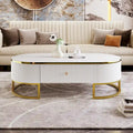 47.2" Modern Coffee Table with Gold Base and Drawers