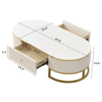 47.2" Modern Coffee Table with Gold Base and Drawers