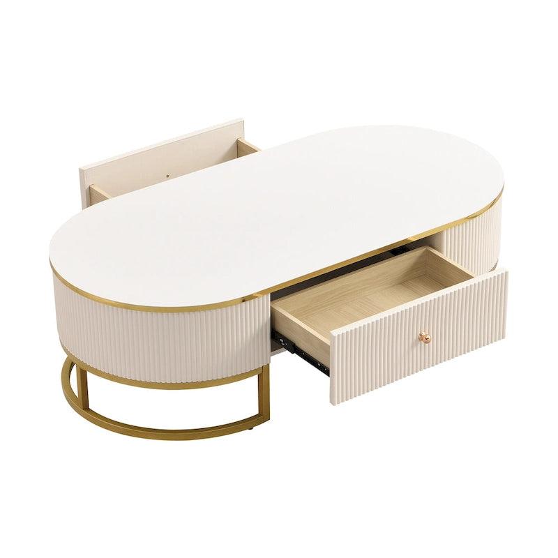 47.2" Modern Coffee Table with Gold Base and Drawers