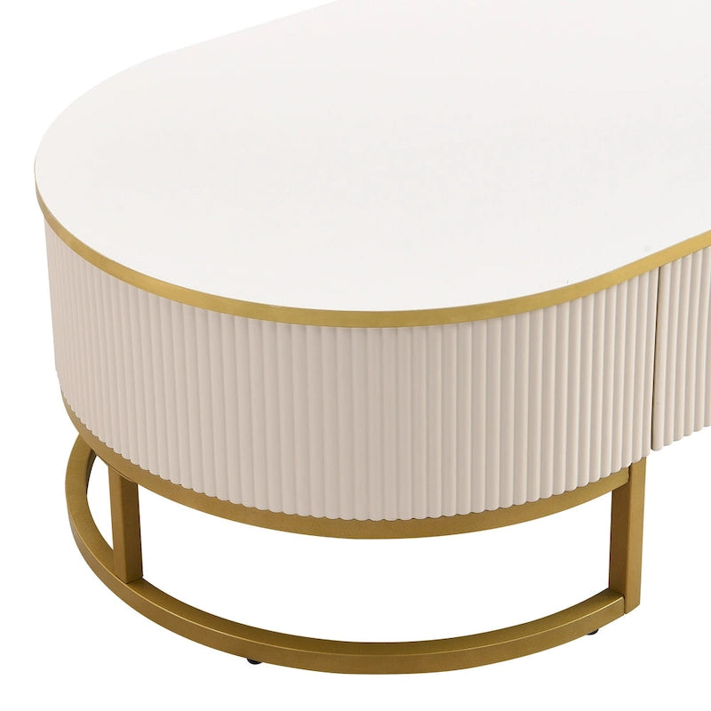 47.2" Modern Coffee Table with Gold Base and Drawers