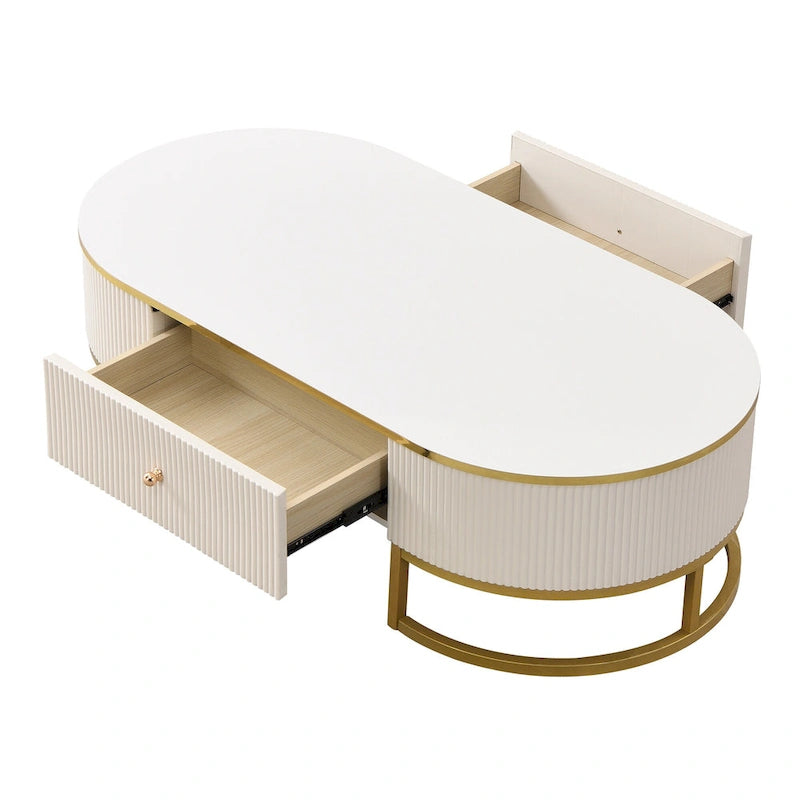 47.2" Modern Coffee Table with Gold Base and Drawers