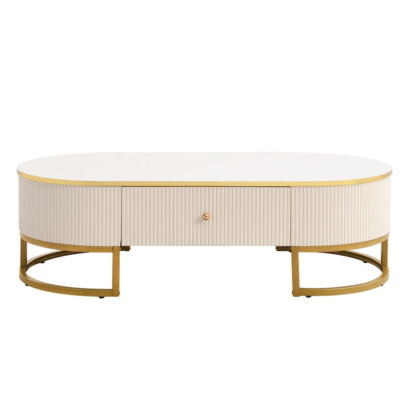 47.2" Modern Coffee Table with Gold Base and Drawers