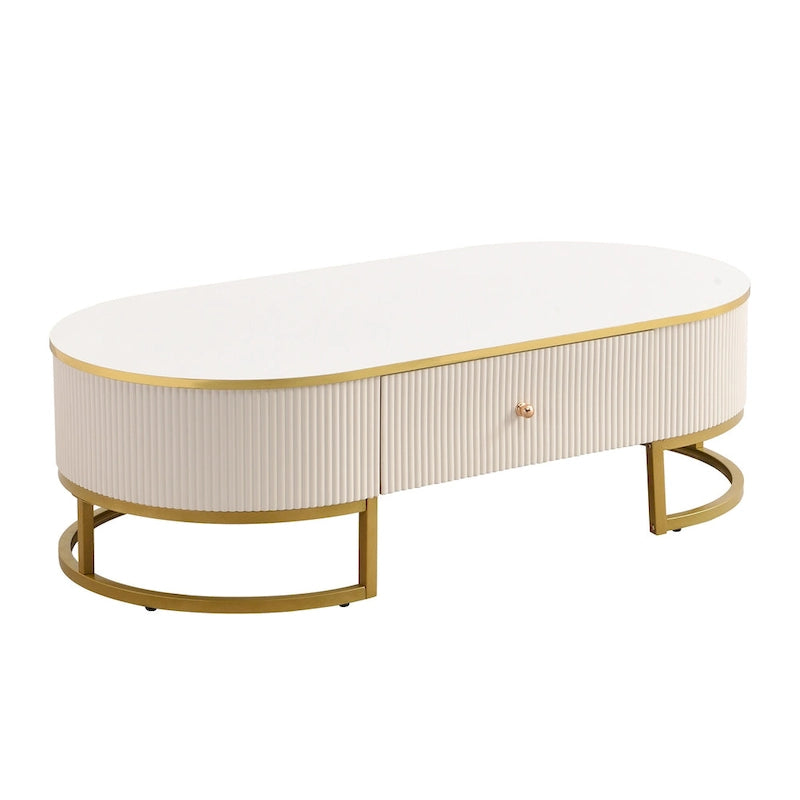 47.2" Modern Coffee Table with Gold Base and Drawers