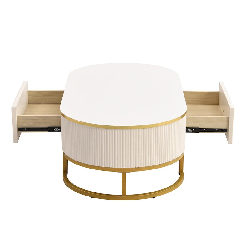 47.2" Modern Coffee Table with Gold Base and Drawers