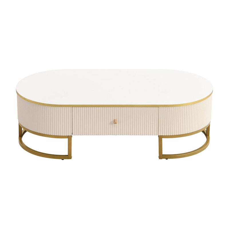 47.2" Modern Coffee Table with Gold Base and Drawers