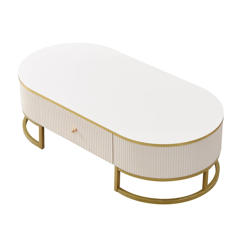 47.2" Modern Coffee Table with Gold Base and Drawers