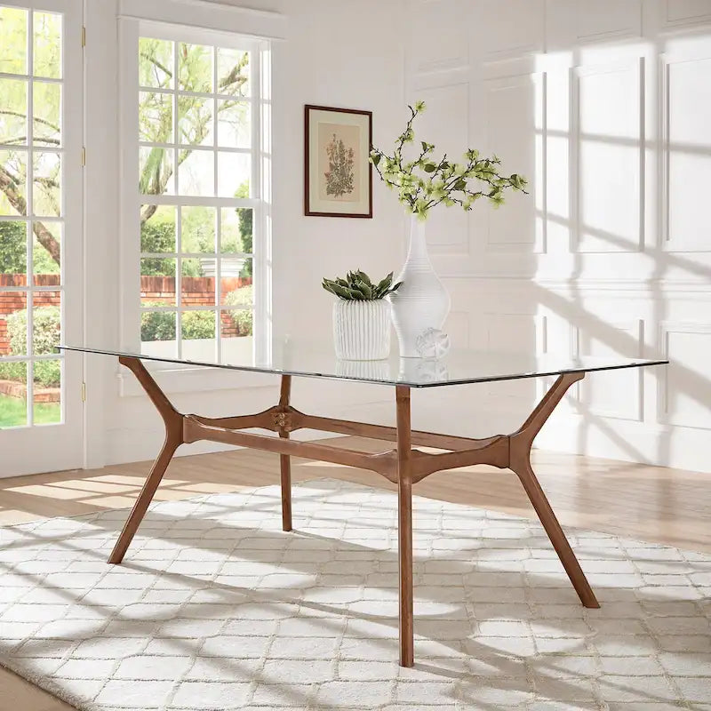 Sylvestria Mid-Century Walnut Finish Rectangular Dining Table
