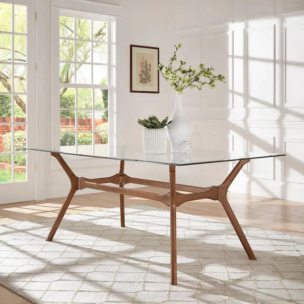 Sylvestria Mid-Century Walnut Finish Rectangular Dining Table