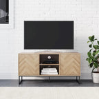 Media Console Cabinet TV Stand with Hidden Storage, Herringbone Pattern Wood and Metal, 47 Inches Wide