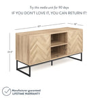 Media Console Cabinet TV Stand with Hidden Storage, Herringbone Pattern Wood and Metal, 47 Inches Wide
