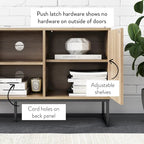 Media Console Cabinet TV Stand with Hidden Storage, Herringbone Pattern Wood and Metal, 47 Inches Wide