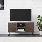Media Console Cabinet TV Stand with Hidden Storage, Herringbone Pattern Wood and Metal, 47 Inches Wide