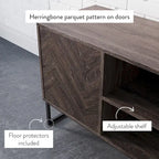 Media Console Cabinet TV Stand with Hidden Storage, Herringbone Pattern Wood and Metal, 47 Inches Wide