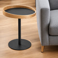 22" Black and Natural Wood and Metal Round Pedestal End Table - 18