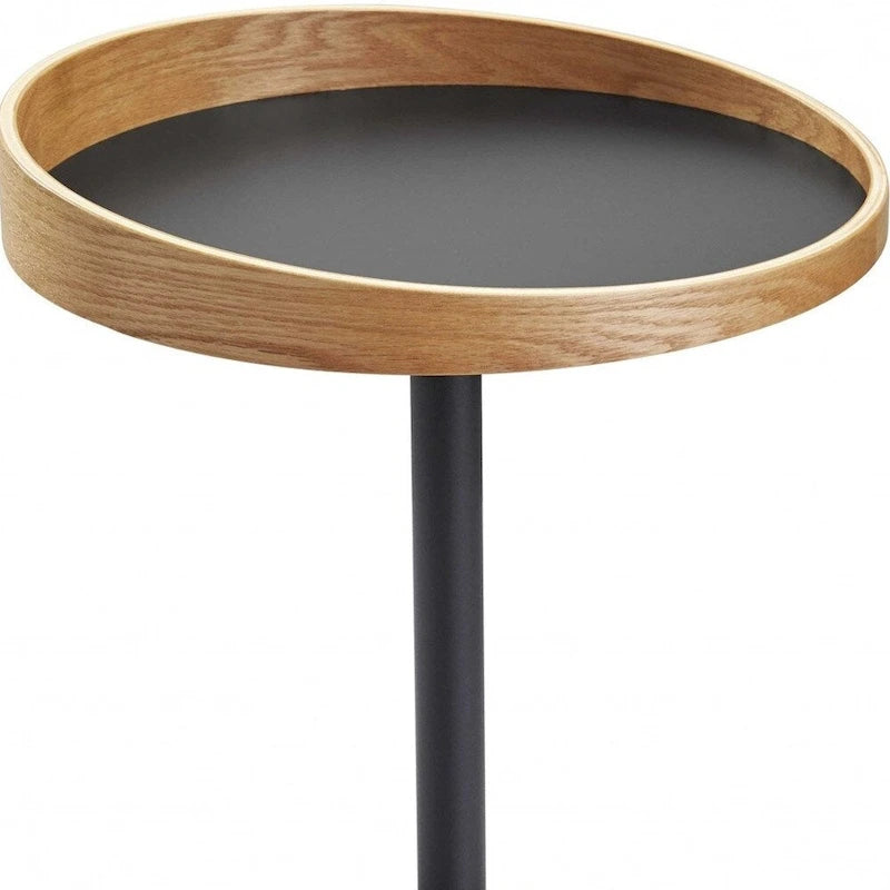 22" Black and Natural Wood and Metal Round Pedestal End Table - 18