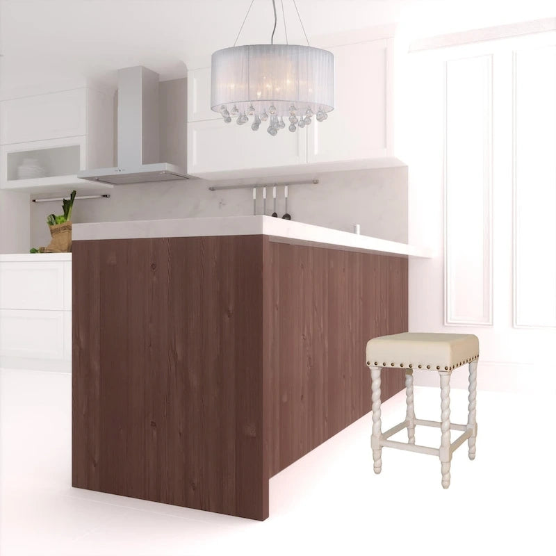 24 Cream And White Backless Counter Height Bar Chair With Footrest