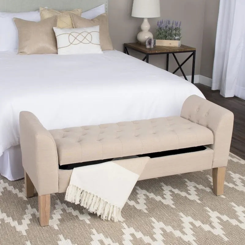 Tufted Storage Bench Settee in Sand Dune