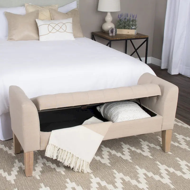 Tufted Storage Bench Settee in Sand Dune