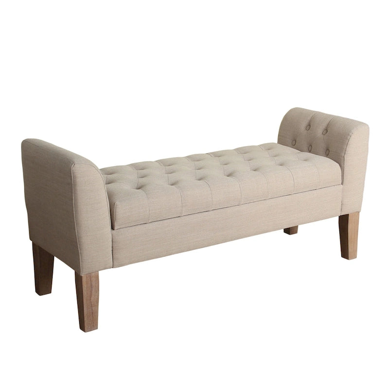 Tufted Storage Bench Settee in Sand Dune