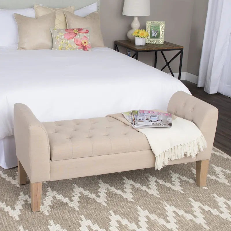 Tufted Storage Bench Settee in Sand Dune