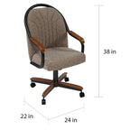Swivel and Tilt Rolling Dining Chair - 38Hx221/2Wx22D - 38Hx24Wx22D