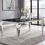 Furniture of America Pizo Glam 79-inch Chrome Leg Glass Top Dining Table