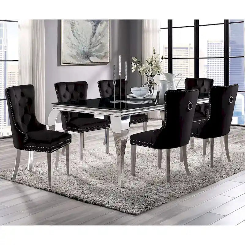 Glam 79-Inch Chrome Leg Glass Top Dining Table