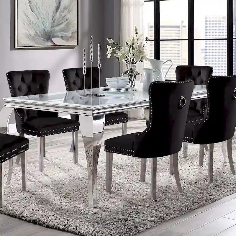 Glam 79-Inch Chrome Leg Glass Top Dining Table