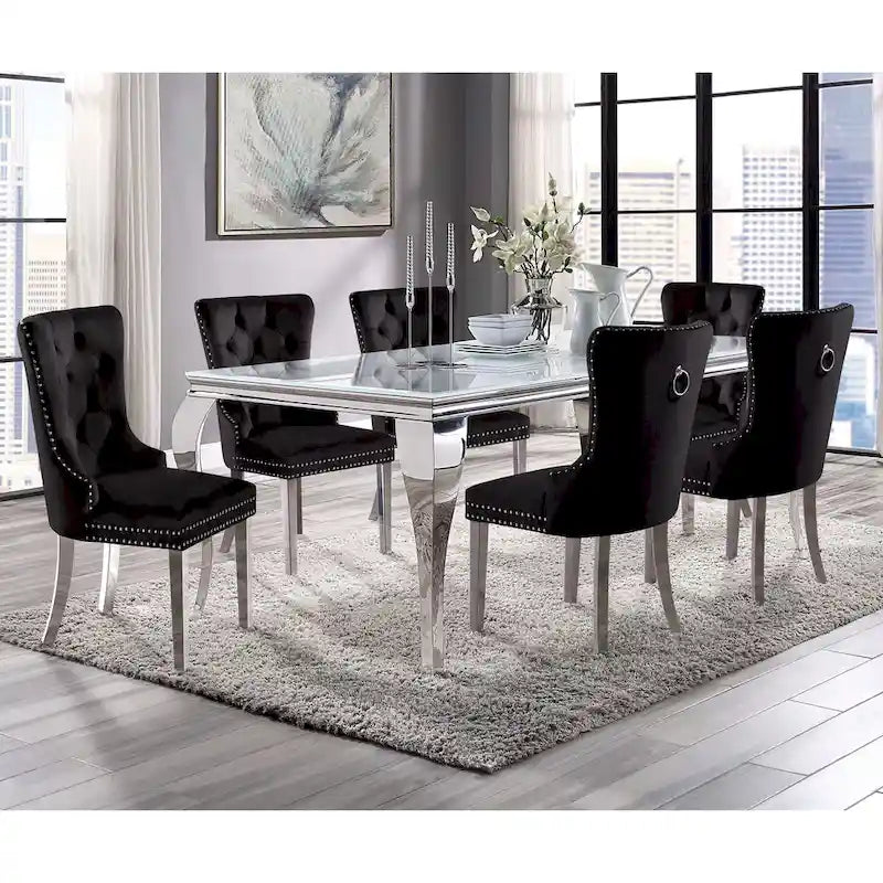 Glam 79-Inch Chrome Leg Glass Top Dining Table