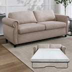 Pull Out 2 in 1 Sleeper Sofa Bed with Mattress, Convertible Upholstered Loveseat with Nailhead