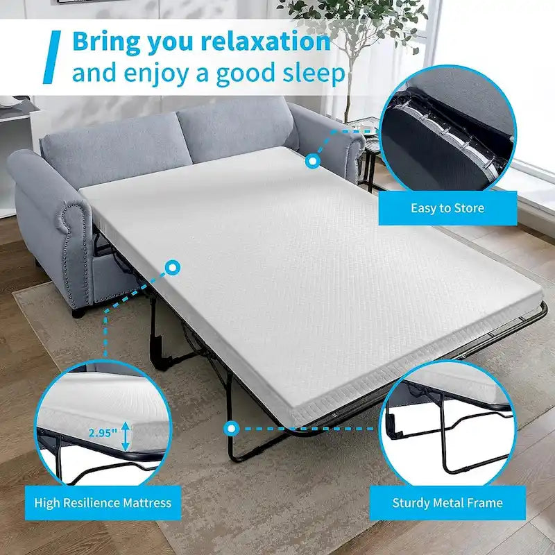 Pull Out 2 in 1 Sleeper Sofa Bed with Mattress, Convertible Upholstered Loveseat with Nailhead