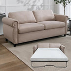 Pull Out 2 in 1 Sleeper Sofa Bed with Mattress, Convertible Upholstered Loveseat with Nailhead