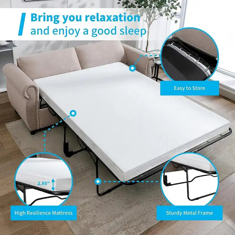 Pull Out 2 in 1 Sleeper Sofa Bed with Mattress, Convertible Upholstered Loveseat with Nailhead