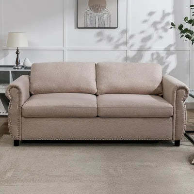Pull Out 2 in 1 Sleeper Sofa Bed with Mattress, Convertible Upholstered Loveseat with Nailhead