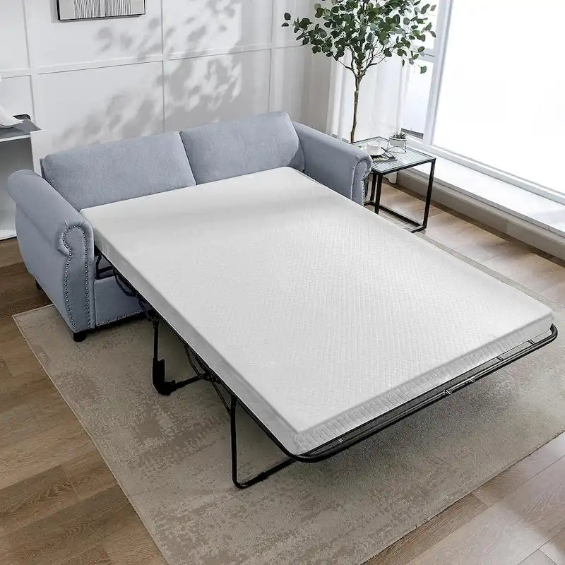 Pull Out 2 in 1 Sleeper Sofa Bed with Mattress, Convertible Upholstered Loveseat with Nailhead