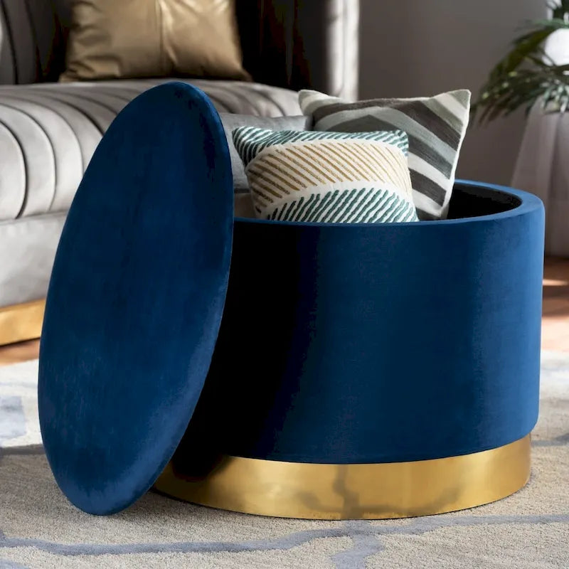 Velvet Upholstered Storage Ottoman with Lift-Up Lid
